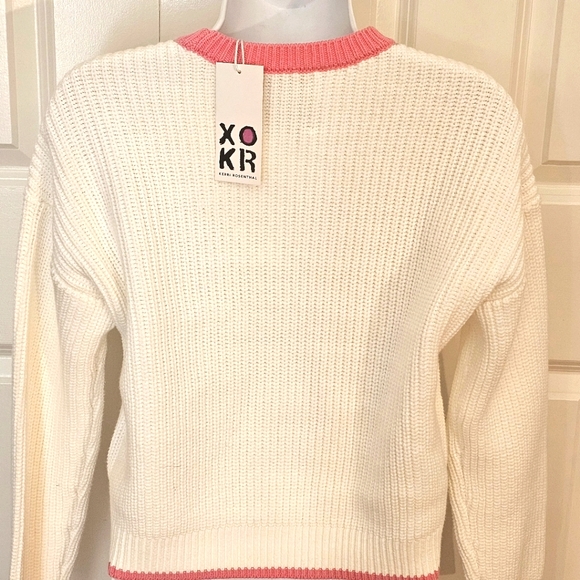 Kerri Rosenthal White & Pink Trim Heart Crew Neck Sweater - Picture 4 of 7
